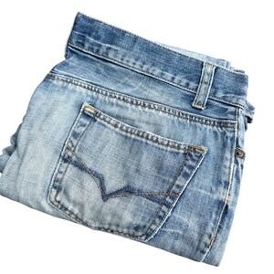 GUESS Jeans Mens Size 34x32 Button Fly Light Wash Distressed Denim Pants